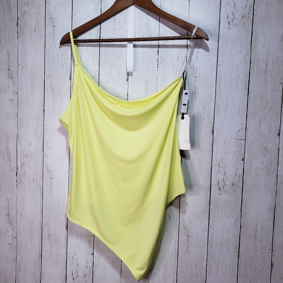 New! Leith Nordstrom Yellow One Shoulder Bodysuit - Picture 4 of 8